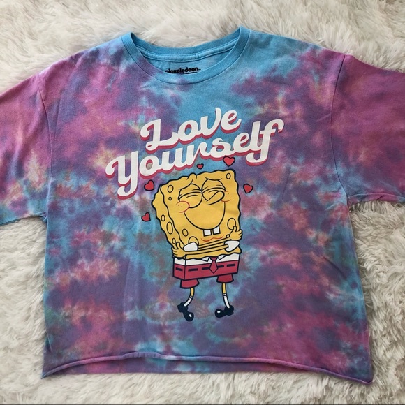 NICKELODEON • SpongeBob SquarePants Love Yourself Tie Dye Crop Top Tee Medium - Picture 8 of 9